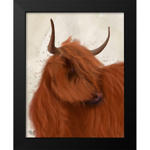 Highland Cow 2, Portrait Black Modern Wood Framed Art Print by Fab Funky