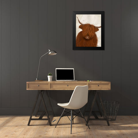Highland Cow 3, Portrait Black Modern Wood Framed Art Print by Fab Funky
