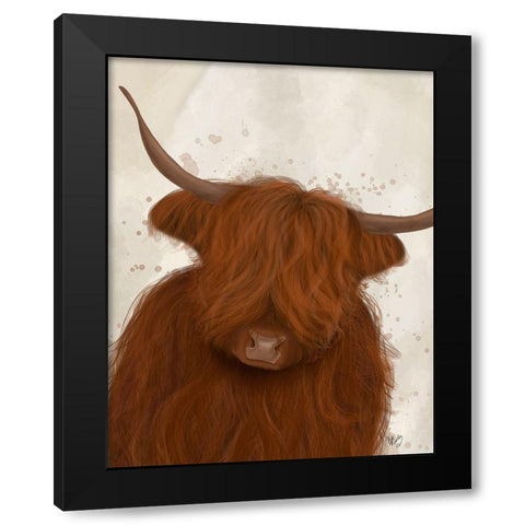 Highland Cow 3, Portrait Black Modern Wood Framed Art Print with Double Matting by Fab Funky