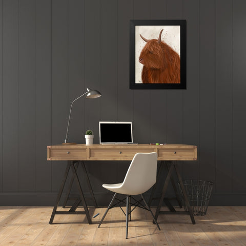 Highland Cow 4, Portrait Black Modern Wood Framed Art Print by Fab Funky