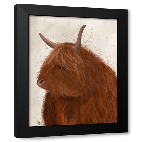 Highland Cow 4, Portrait Black Modern Wood Framed Art Print with Double Matting by Fab Funky