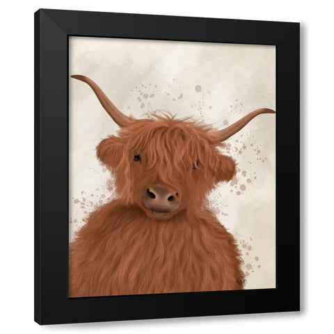 Highland Cow 8, Portrait Black Modern Wood Framed Art Print with Double Matting by Fab Funky