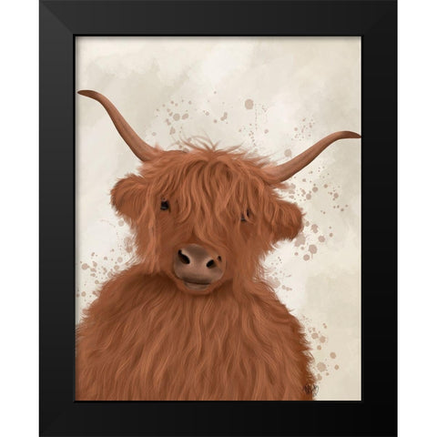 Highland Cow 8, Portrait Black Modern Wood Framed Art Print by Fab Funky