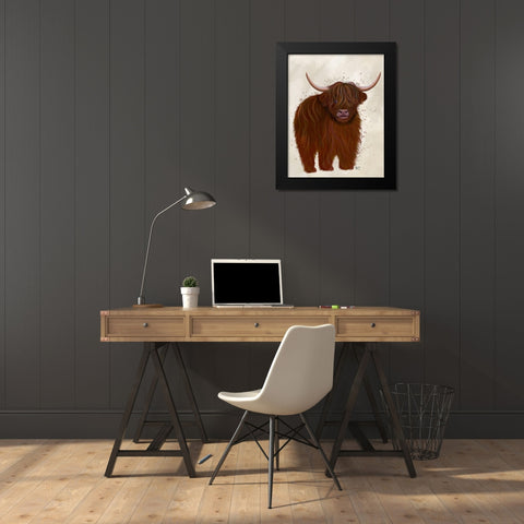 Highland Cow 5, Full Black Modern Wood Framed Art Print by Fab Funky