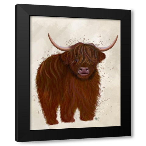 Highland Cow 5, Full Black Modern Wood Framed Art Print with Double Matting by Fab Funky