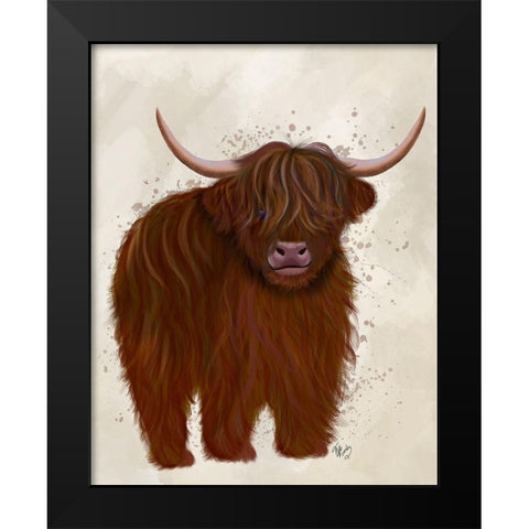 Highland Cow 5, Full Black Modern Wood Framed Art Print by Fab Funky