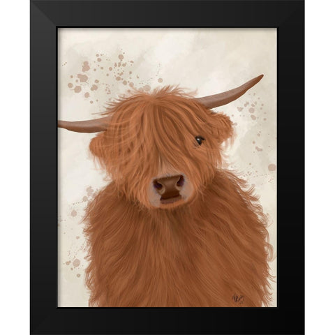 Highland Cow 10, Portrait Black Modern Wood Framed Art Print by Fab Funky