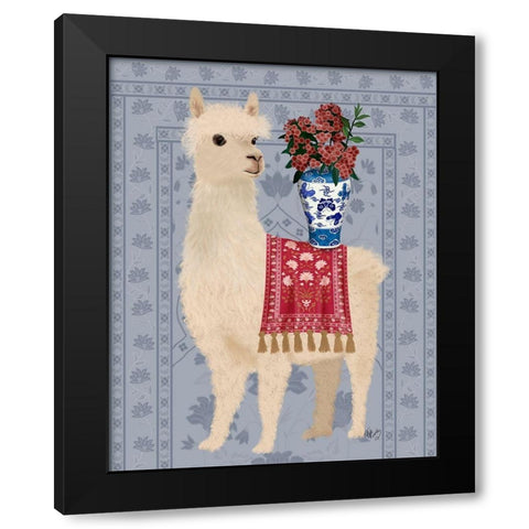 Llama Chinoiserie 2 Black Modern Wood Framed Art Print with Double Matting by Fab Funky