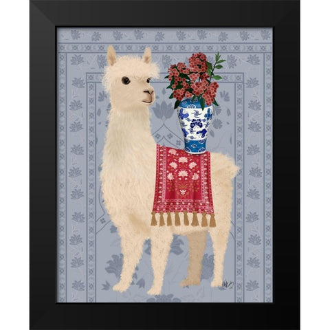 Llama Chinoiserie 2 Black Modern Wood Framed Art Print by Fab Funky