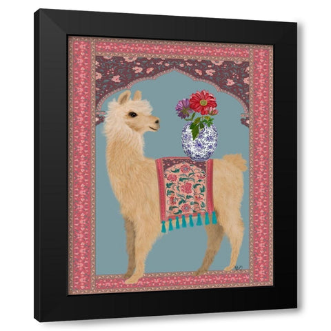 Llama Chinoiserie 3 Black Modern Wood Framed Art Print with Double Matting by Fab Funky