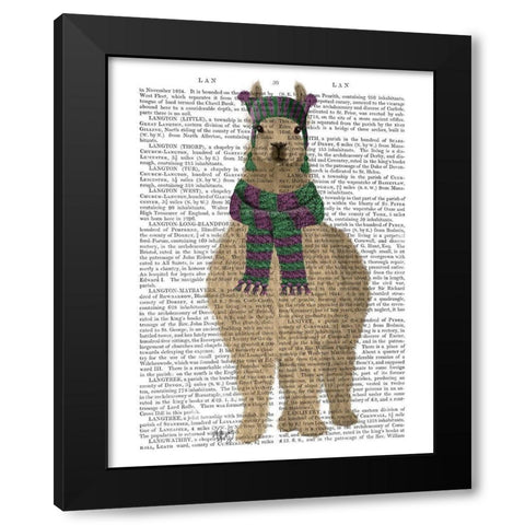 Llama with Purple Scarf, Full Book Print Black Modern Wood Framed Art Print with Double Matting by Fab Funky