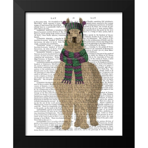 Llama with Purple Scarf, Full Book Print Black Modern Wood Framed Art Print by Fab Funky