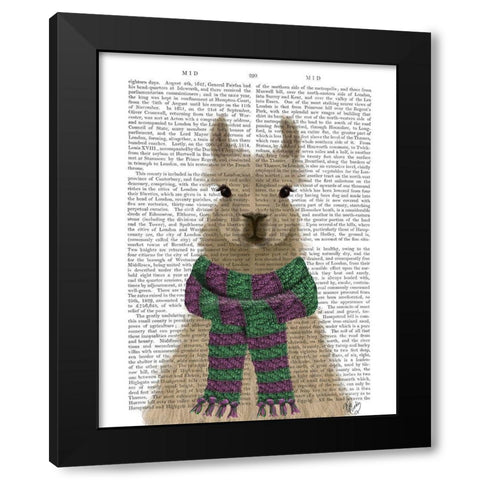 Llama with Purple Scarf, Portrait Book Print Black Modern Wood Framed Art Print with Double Matting by Fab Funky