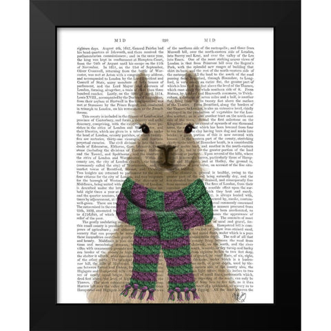 Llama with Purple Scarf, Portrait Book Print Black Modern Wood Framed Art Print by Fab Funky