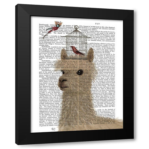 Llama and Birdcage Book Print Black Modern Wood Framed Art Print with Double Matting by Fab Funky
