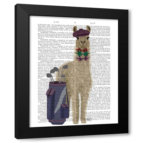Llama Golfing Book Print Black Modern Wood Framed Art Print with Double Matting by Fab Funky