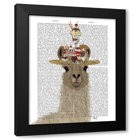 Llama Ice Cream Hat Book Print Black Modern Wood Framed Art Print with Double Matting by Fab Funky