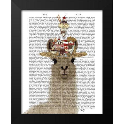 Llama Ice Cream Hat Book Print Black Modern Wood Framed Art Print by Fab Funky