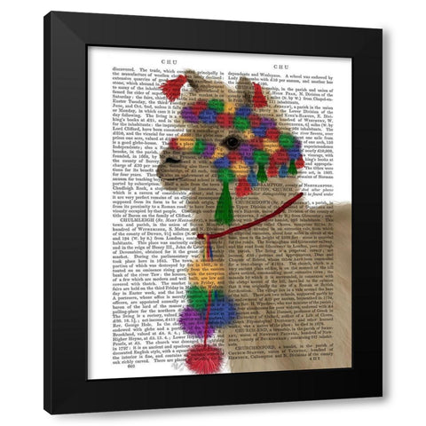 Llama Traditional 2, Portrait Book Print Black Modern Wood Framed Art Print with Double Matting by Fab Funky