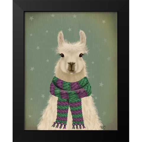 Llama with Purple Scarf, Portrait Black Modern Wood Framed Art Print by Fab Funky