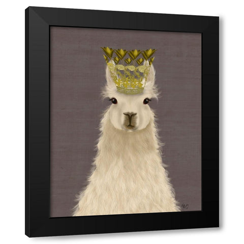 Llama Queen Black Modern Wood Framed Art Print with Double Matting by Fab Funky