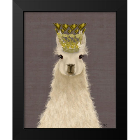 Llama Queen Black Modern Wood Framed Art Print by Fab Funky