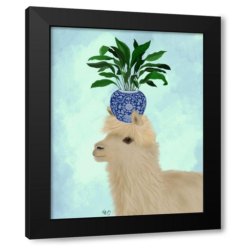 Llama Aspidistra Black Modern Wood Framed Art Print with Double Matting by Fab Funky