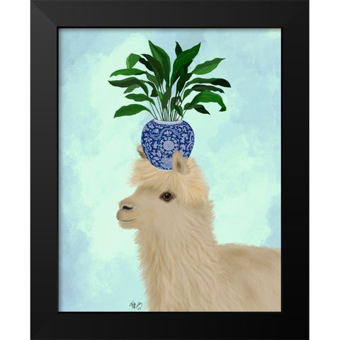 Llama Aspidistra Black Modern Wood Framed Art Print by Fab Funky