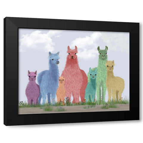 Llama Pastel Family Black Modern Wood Framed Art Print with Double Matting by Fab Funky