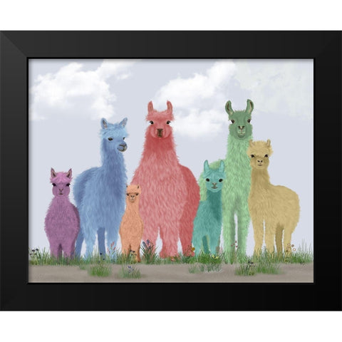 Llama Pastel Family Black Modern Wood Framed Art Print by Fab Funky