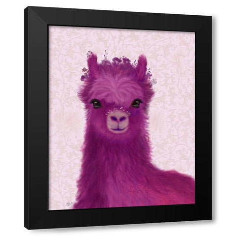 Llama Purple Meadow Flowers Black Modern Wood Framed Art Print with Double Matting by Fab Funky