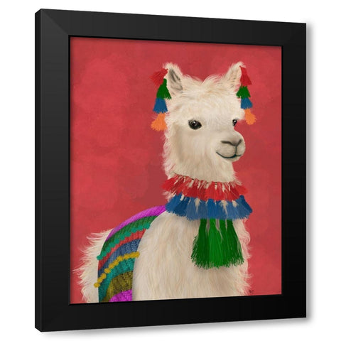 Llama Traditional 1, Portrait Black Modern Wood Framed Art Print with Double Matting by Fab Funky