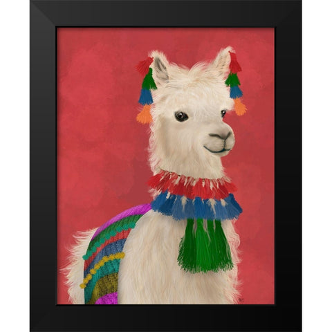 Llama Traditional 1, Portrait Black Modern Wood Framed Art Print by Fab Funky