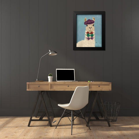 Llama Dapper Black Modern Wood Framed Art Print by Fab Funky