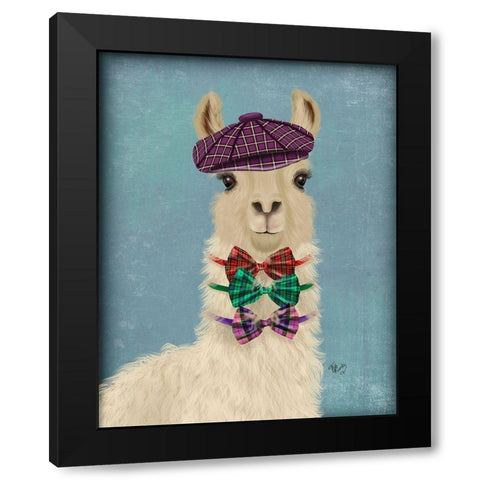 Llama Dapper Black Modern Wood Framed Art Print with Double Matting by Fab Funky