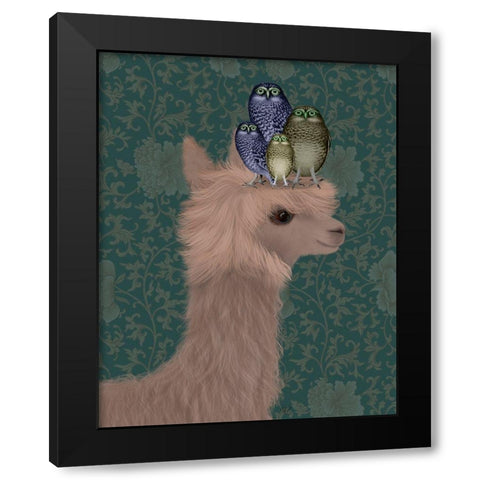Llama Owls, Portrait Black Modern Wood Framed Art Print with Double Matting by Fab Funky