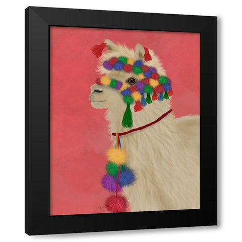 Llama Traditional 2, Portrait Black Modern Wood Framed Art Print with Double Matting by Fab Funky