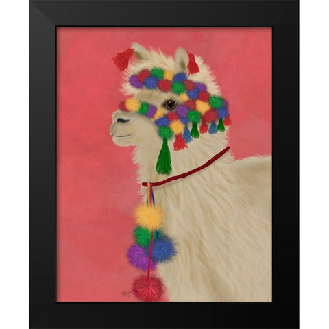 Llama Traditional 2, Portrait Black Modern Wood Framed Art Print by Fab Funky