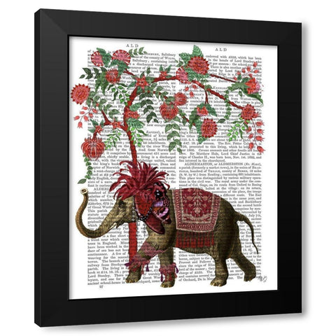 Niraj Elephant, Red Tree Black Modern Wood Framed Art Print with Double Matting by Fab Funky