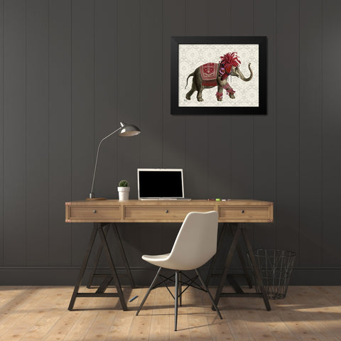 Niraj Elephant, Red Black Modern Wood Framed Art Print by Fab Funky
