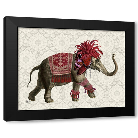 Niraj Elephant, Red Black Modern Wood Framed Art Print with Double Matting by Fab Funky