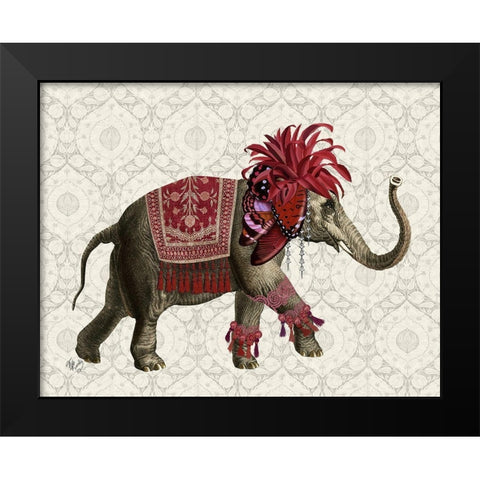 Niraj Elephant, Red Black Modern Wood Framed Art Print by Fab Funky