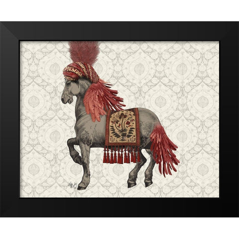 Niraj Horse, Red Black Modern Wood Framed Art Print by Fab Funky