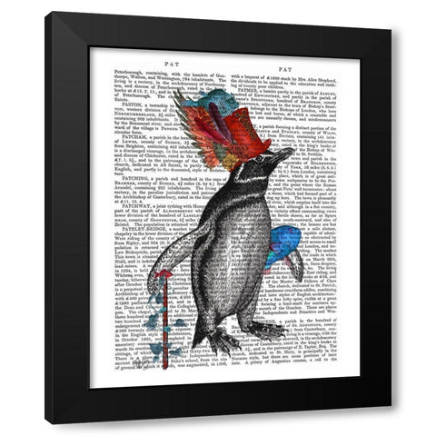 Penguin and Fish Hat Book Print Black Modern Wood Framed Art Print by Fab Funky