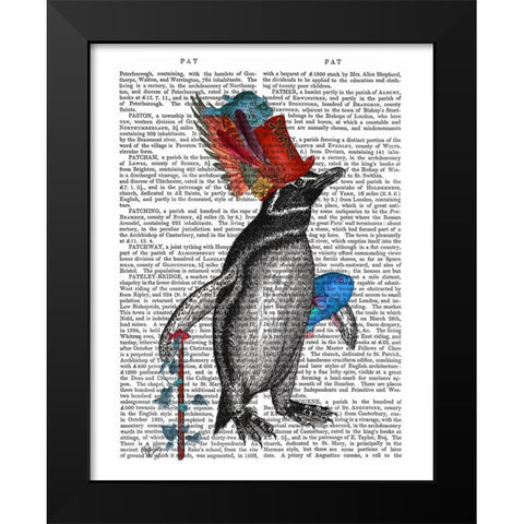 Penguin and Fish Hat Book Print Black Modern Wood Framed Art Print by Fab Funky