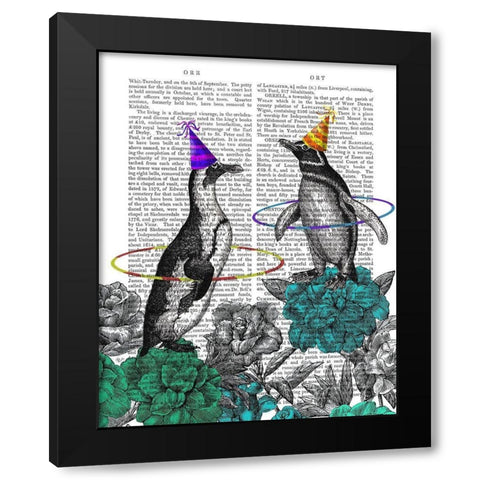 Party Penguins Book Print Black Modern Wood Framed Art Print with Double Matting by Fab Funky