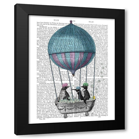 Penguins in Balloon Bath Book Print Black Modern Wood Framed Art Print with Double Matting by Fab Funky