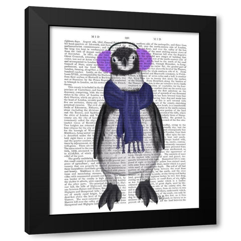 Penguin Ear Muffs Book Print Black Modern Wood Framed Art Print with Double Matting by Fab Funky