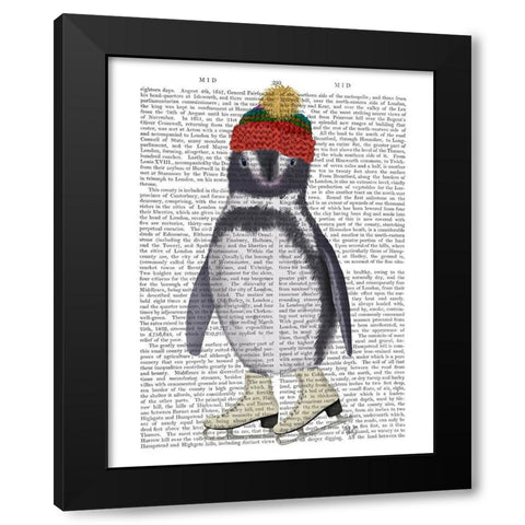 Penguin Ice Skating Book Print Black Modern Wood Framed Art Print with Double Matting by Fab Funky