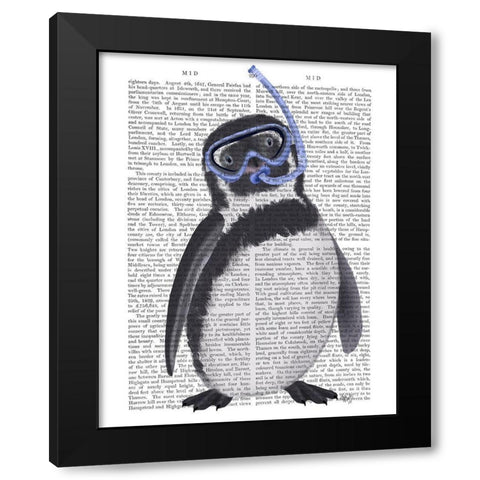Penguin Snorkel Book Print Black Modern Wood Framed Art Print with Double Matting by Fab Funky